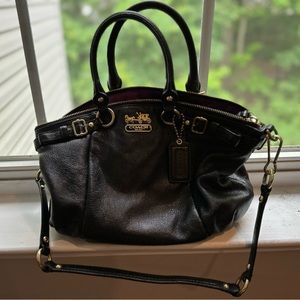 Coach Black Leather Satchel Purse with Shoulder Straps